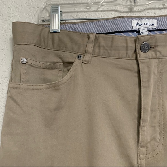 Peter Millar Pants Mens 34 5 Pocket Chino Cotton Modal Khaki Tan Casual Preppy - Picture 4 of 10